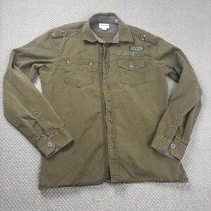 Energie Khaki Button-Up Shirt military style medium